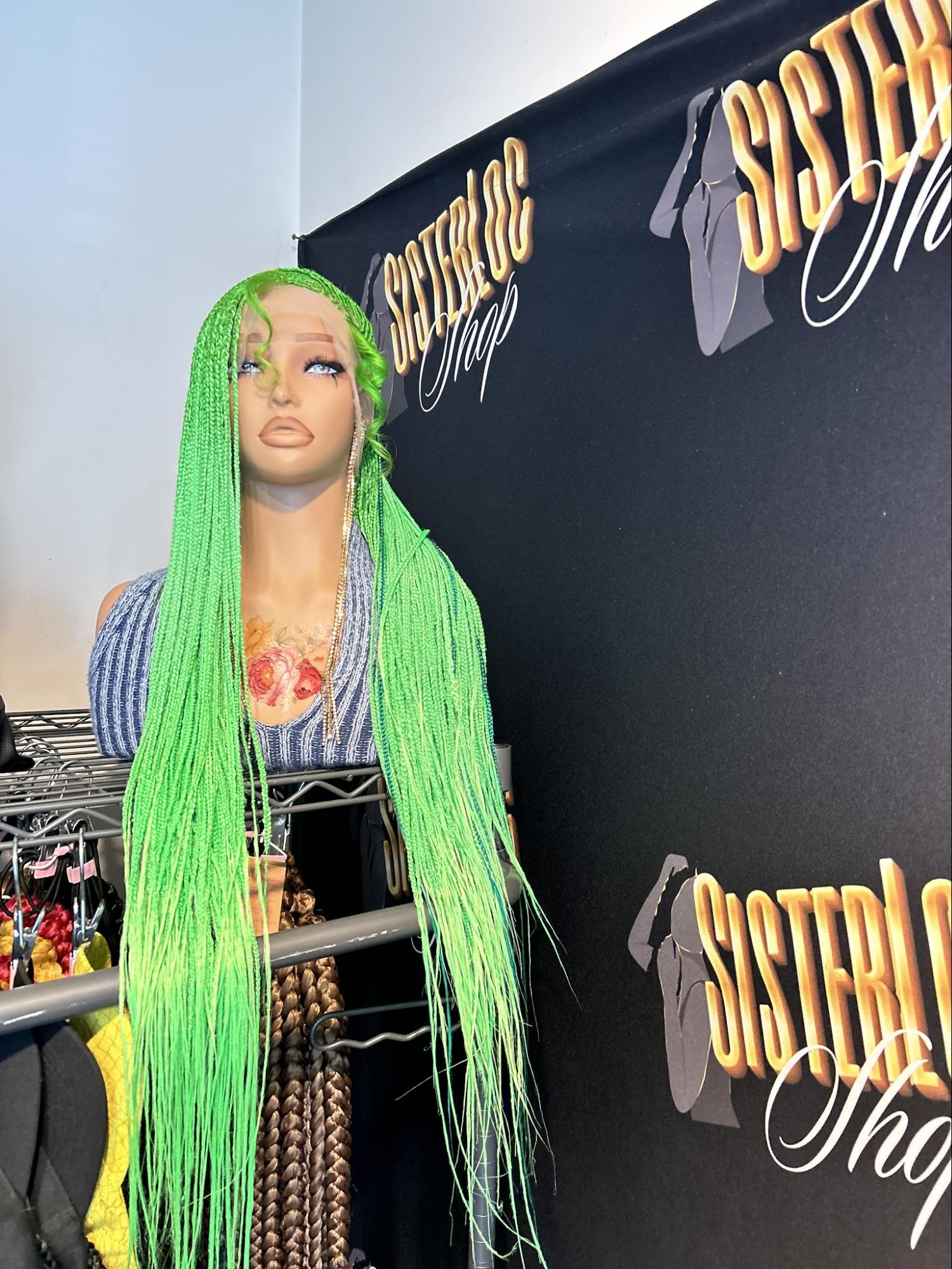 Lime green braided lace front wig | Sisterloc Shop.
