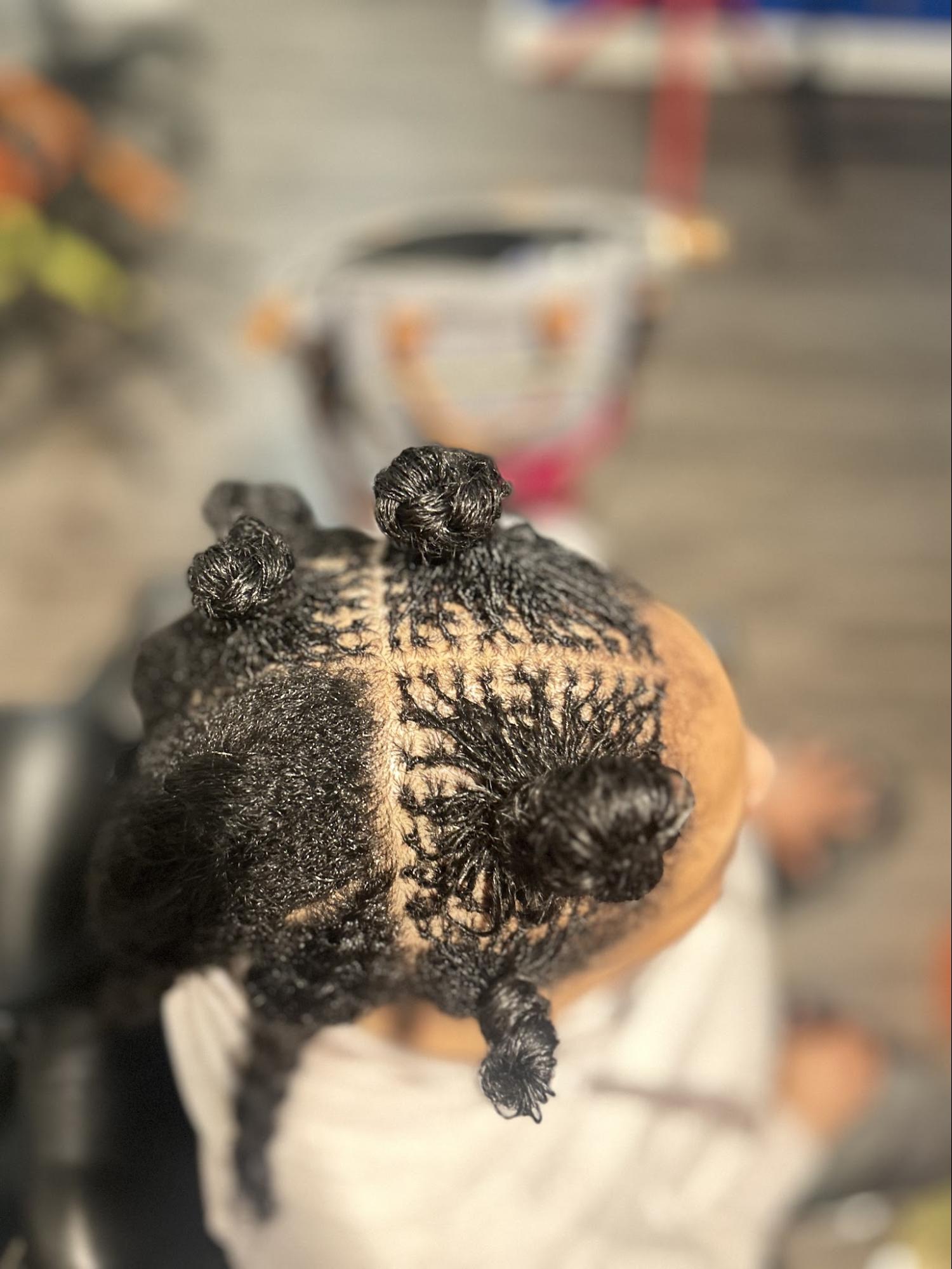 Top view of Bantu knot Sisterlocks | Sisterloc Shop .