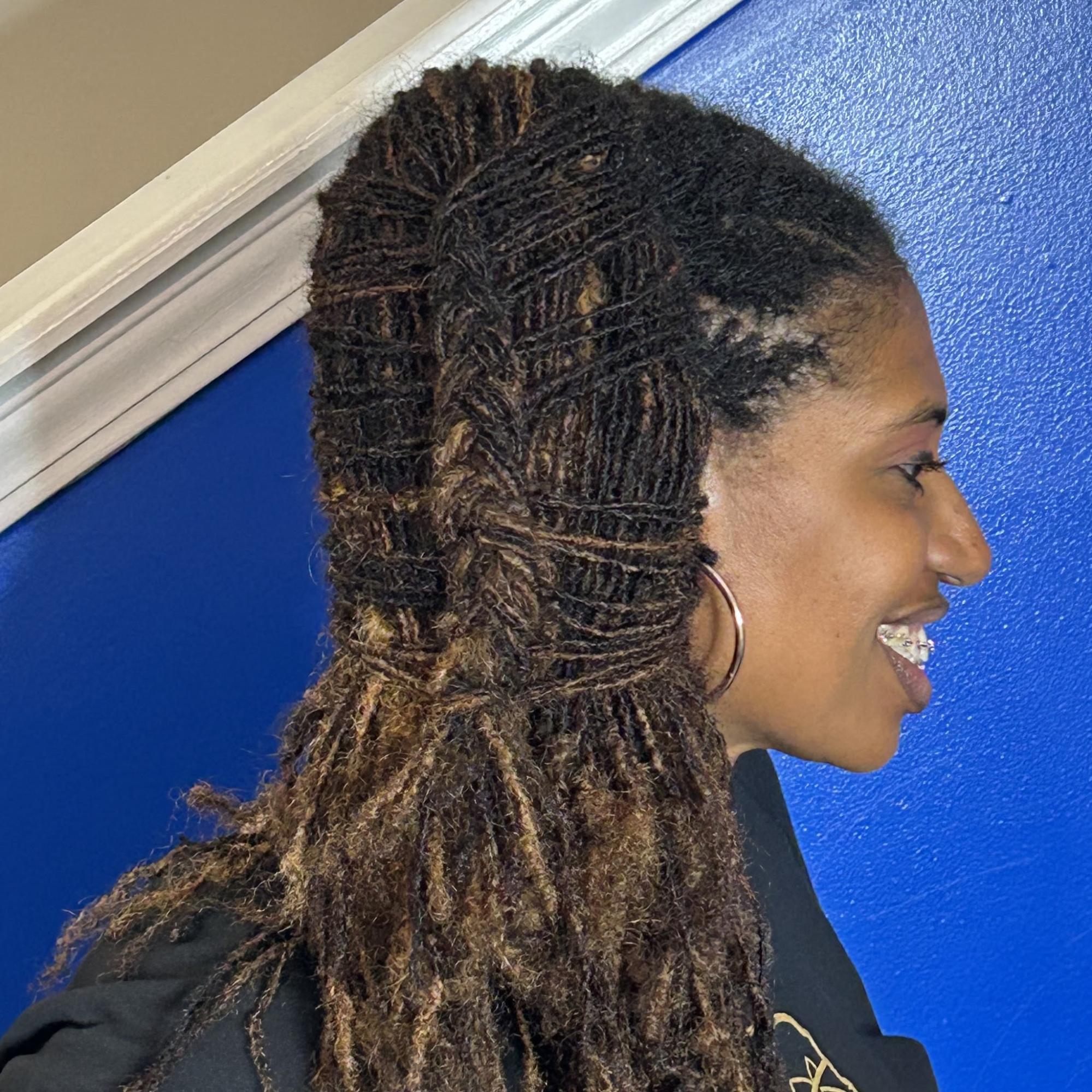 Half-up fishtail braid Sisterlocks style | Sisterlock Shop .