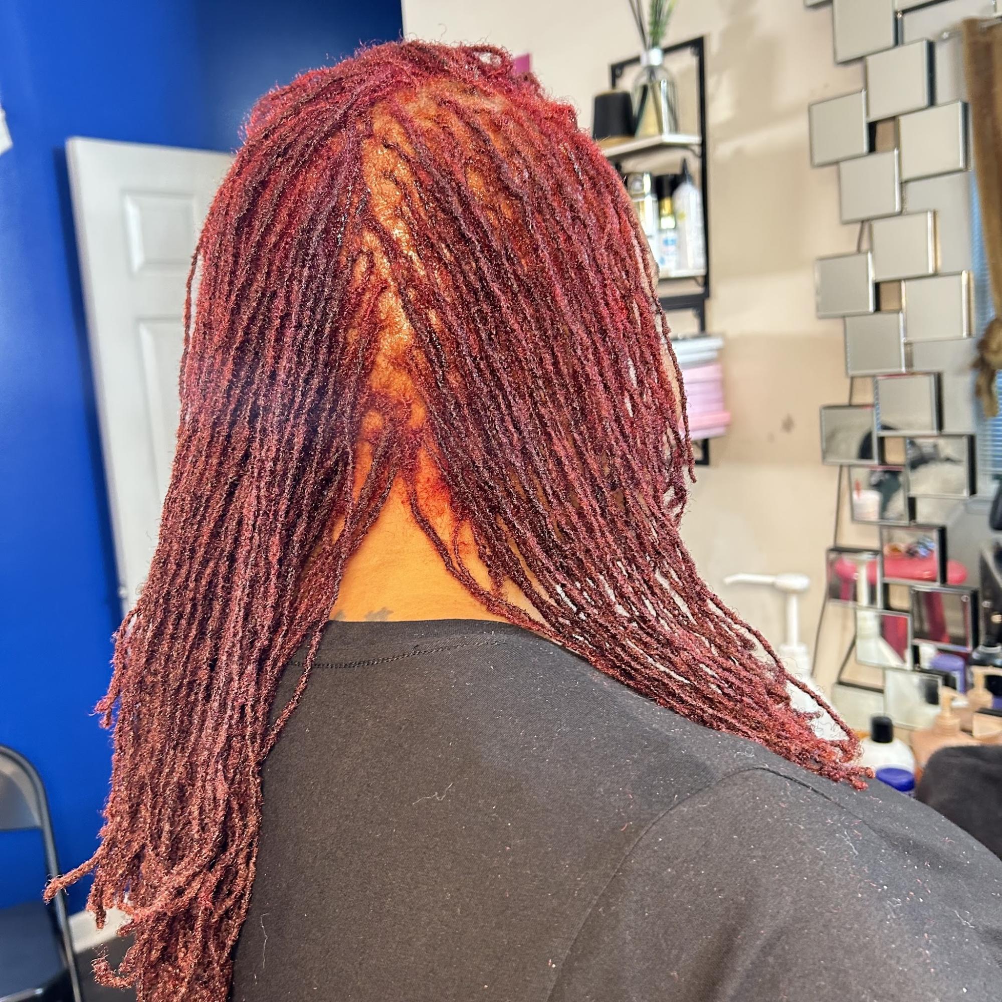 Burgundy micro-locs with diagonal parting | Sisterloc Shop .
